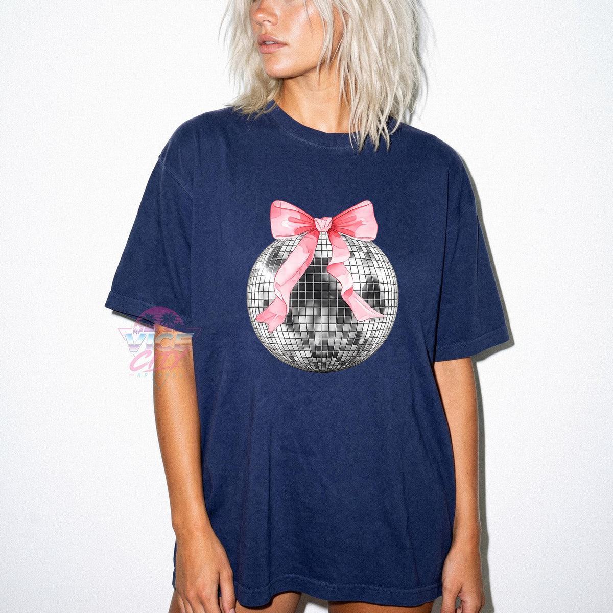 Disco Ball Bow T-Shirt, Comfort Colors Tee, Cute Party Shirt, Bachelorette Weekend Tee, New Year's Celebration Shirt, Plus Size