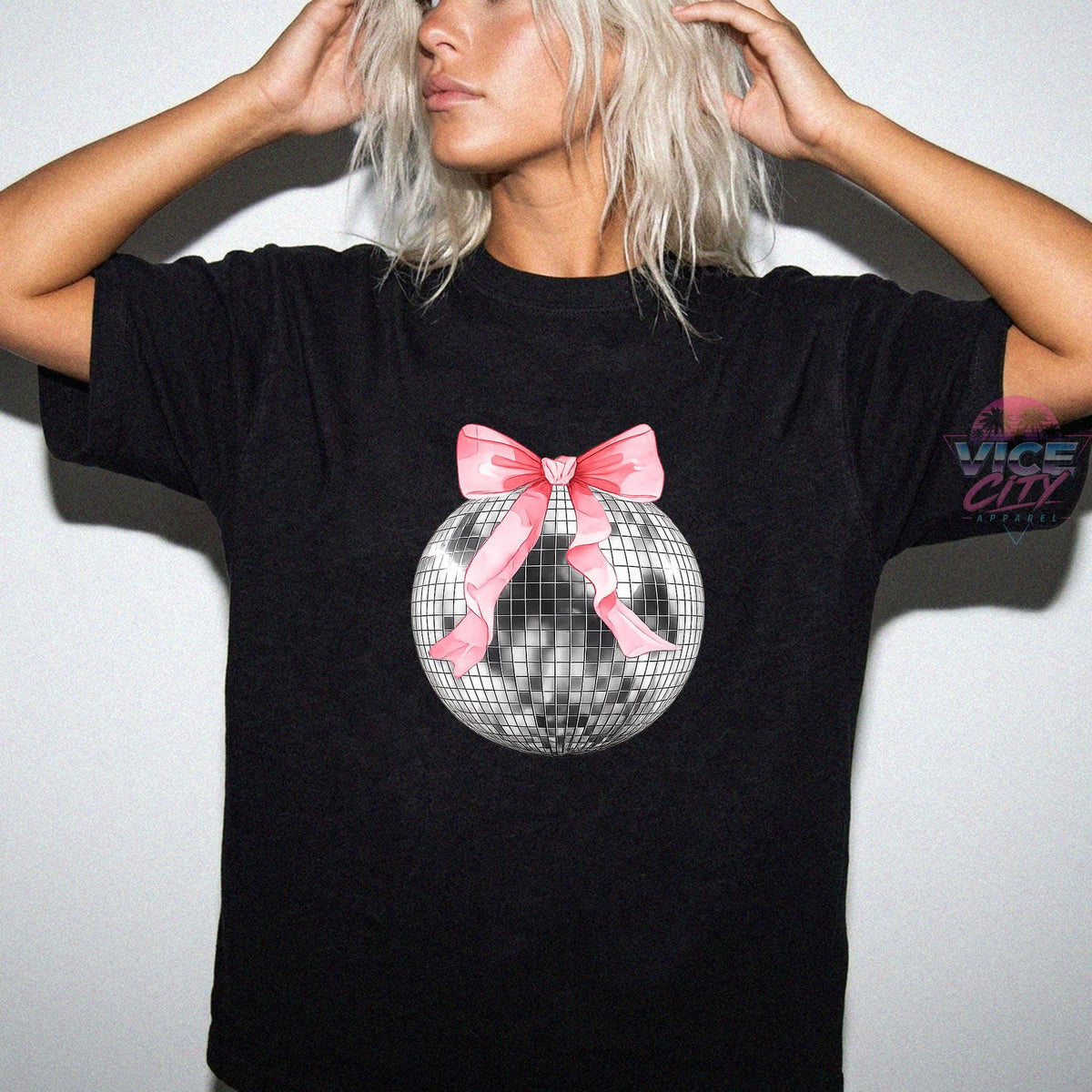Disco Ball Bow T-Shirt, Comfort Colors Tee, Cute Party Shirt, Bachelorette Weekend Tee, New Year's Celebration Shirt, Plus Size