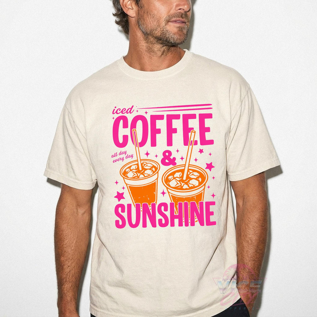 Iced Coffee and Sunshine" T-shirt, "Iced Coffee" T-shirt, gift for coffee lovers, summer graphic tee, "Summer Vibes" T-shirt, coffee T-shirt