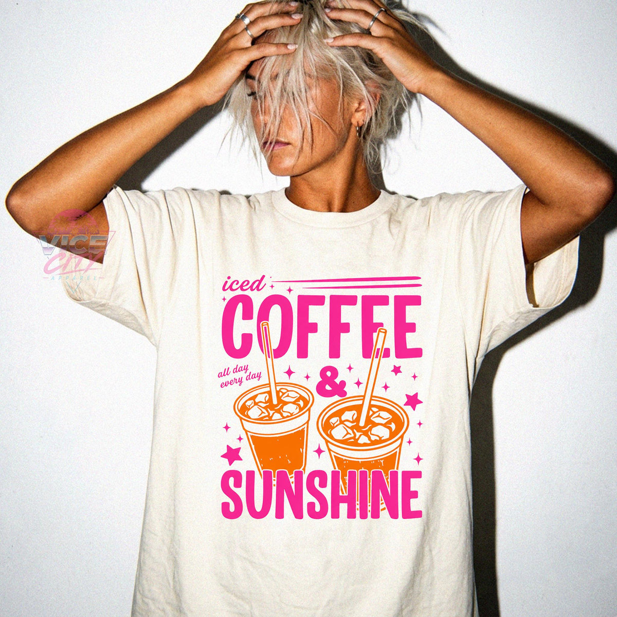 Iced Coffee and Sunshine" T-shirt, "Iced Coffee" T-shirt, gift for coffee lovers, summer graphic tee, "Summer Vibes" T-shirt, coffee T-shirt