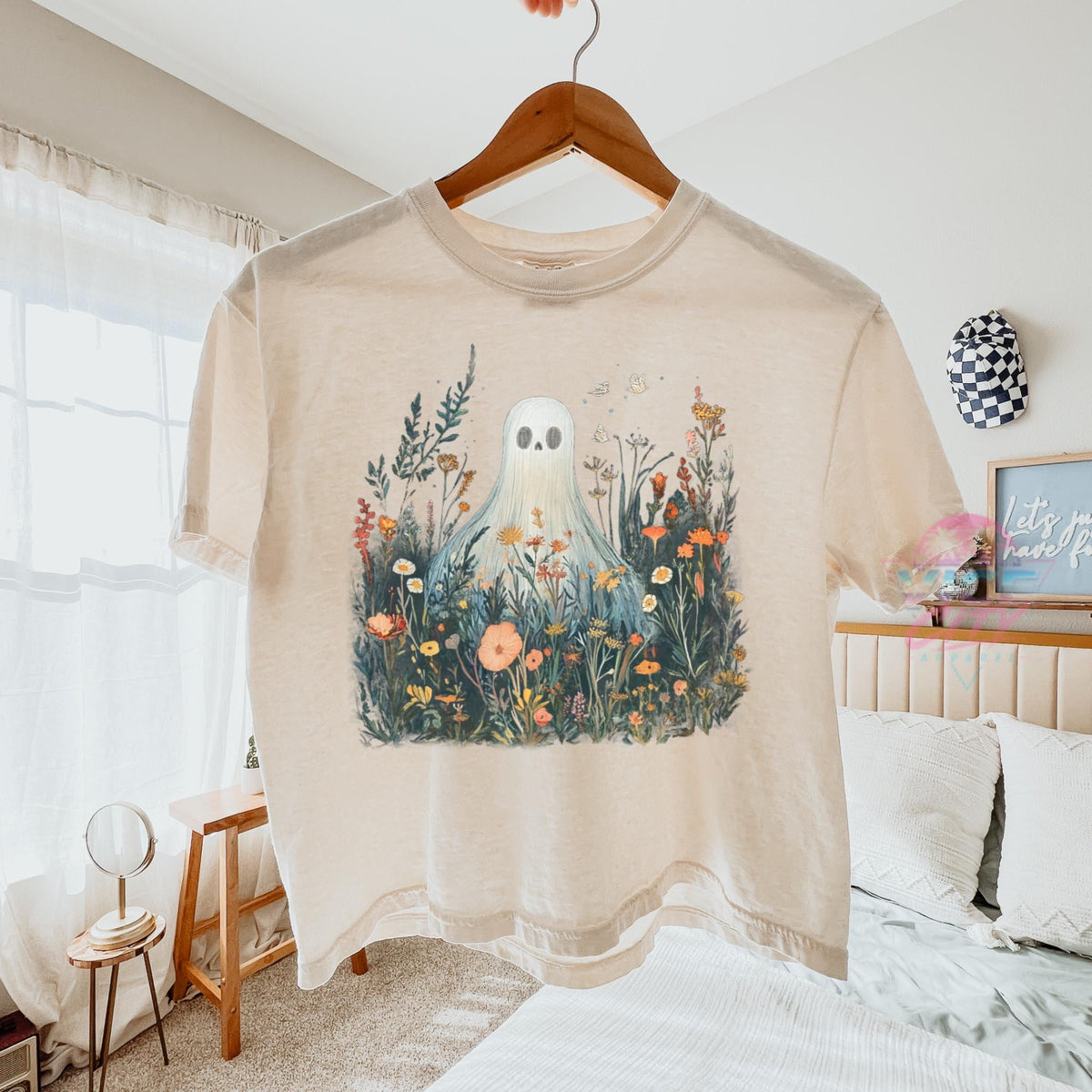 boxy cropped tee comfort colors ghost flowers halloween