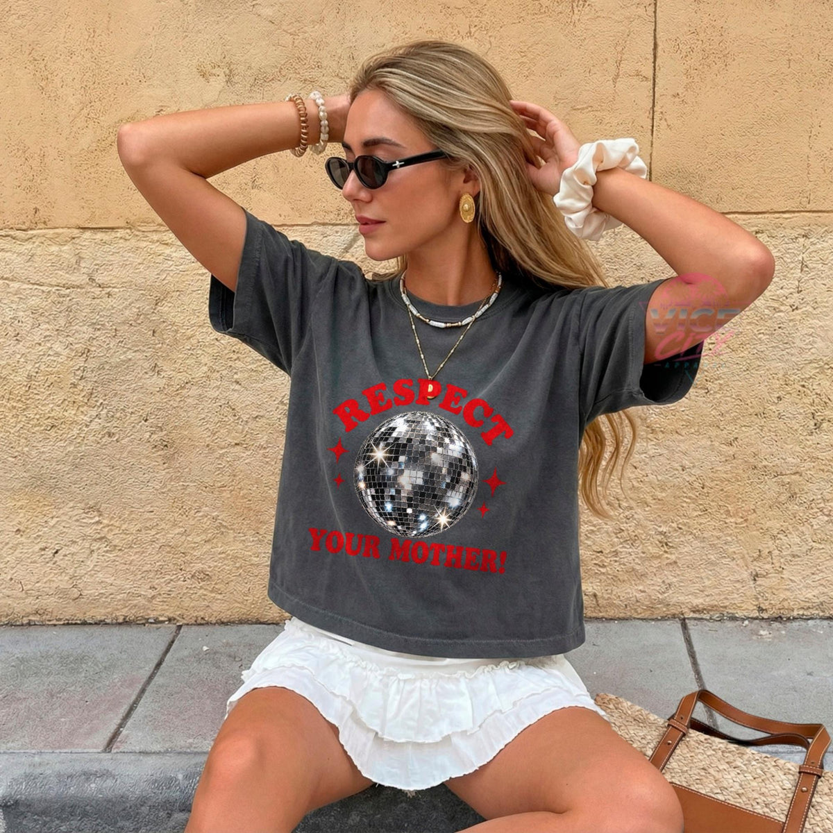 Disco Ball Print T-Shirt: Respect Disco Boxy Tee, Romantic Retro Boxy Tee with Comforting Colors for Mom, Christmas Gift Boxy Tee