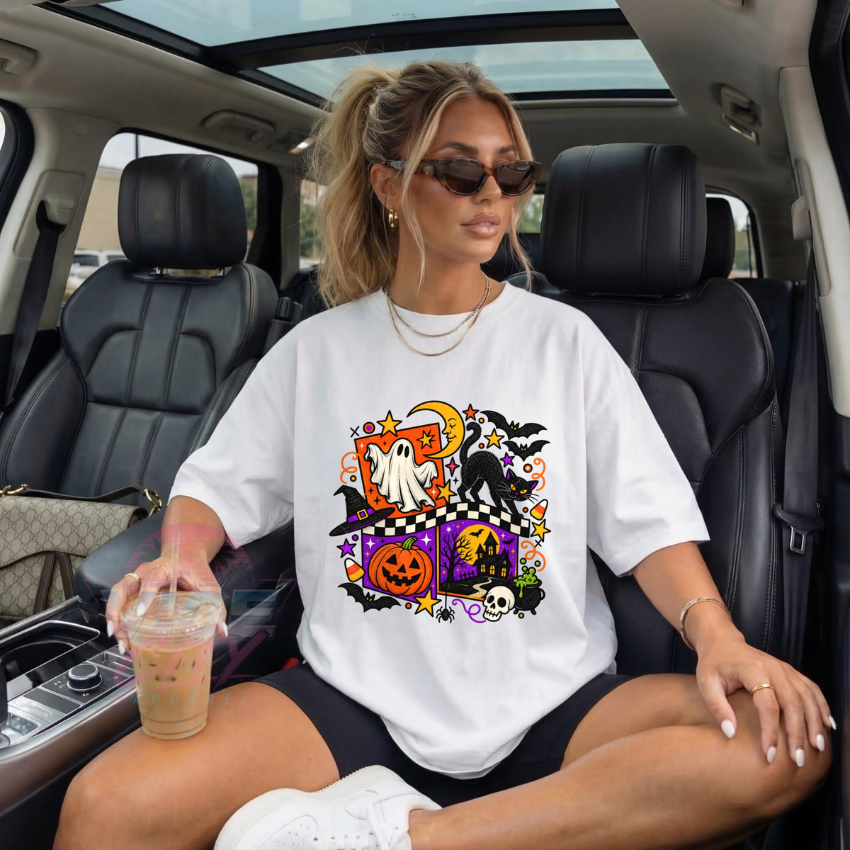 Retro Halloween Shirt, Ghost Black Cat Pumpkin T-Shirt, Checkered Spooky Season Tee, Comfort Colors Halloween Tee, Haunted House Shirt