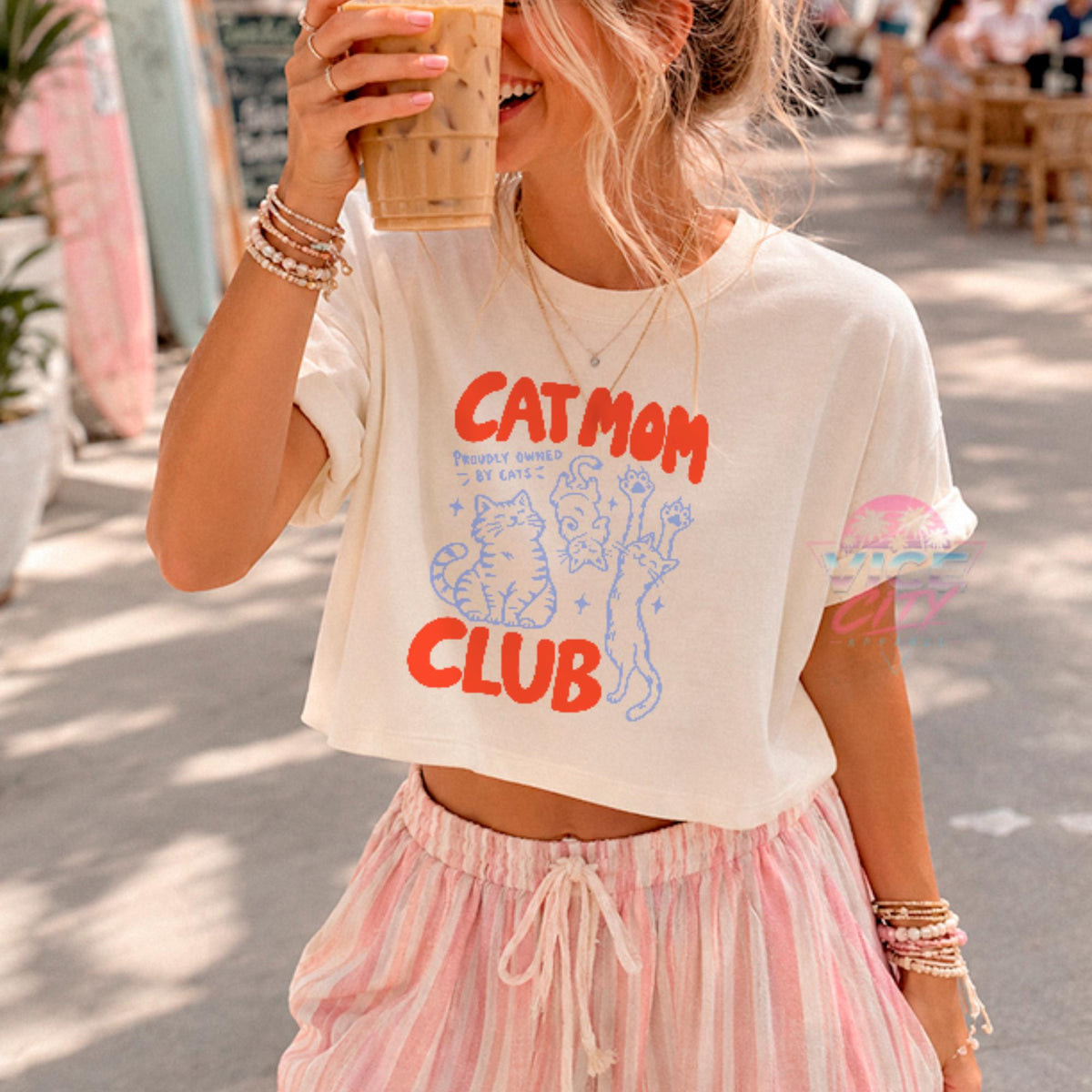 Cat Mom Club Tee, Proudly Owned by Cats Shirt, Cute Cat Lover Graphic Tee, Cat Mom Gift for Her, Funny Cat Owner Shirt