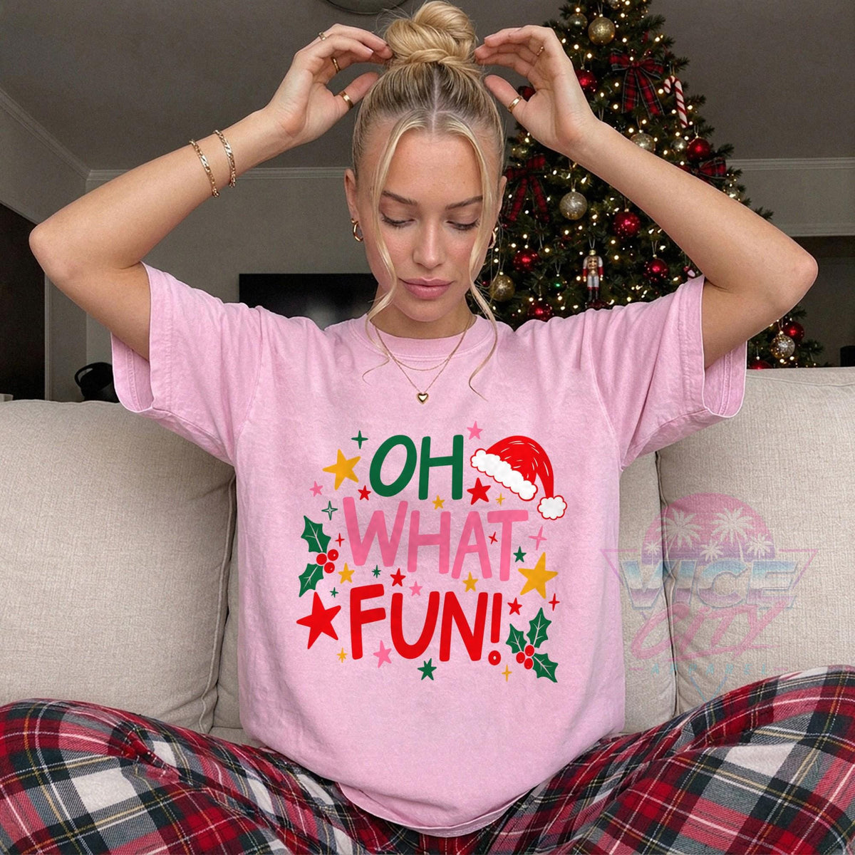 Oh What Fun Christmas Shirt, Comfort Colors Santa Hat Tee, Cute Holiday T-Shirt for Women, Retro Xmas Party Tee, Christmas Gift for Her
