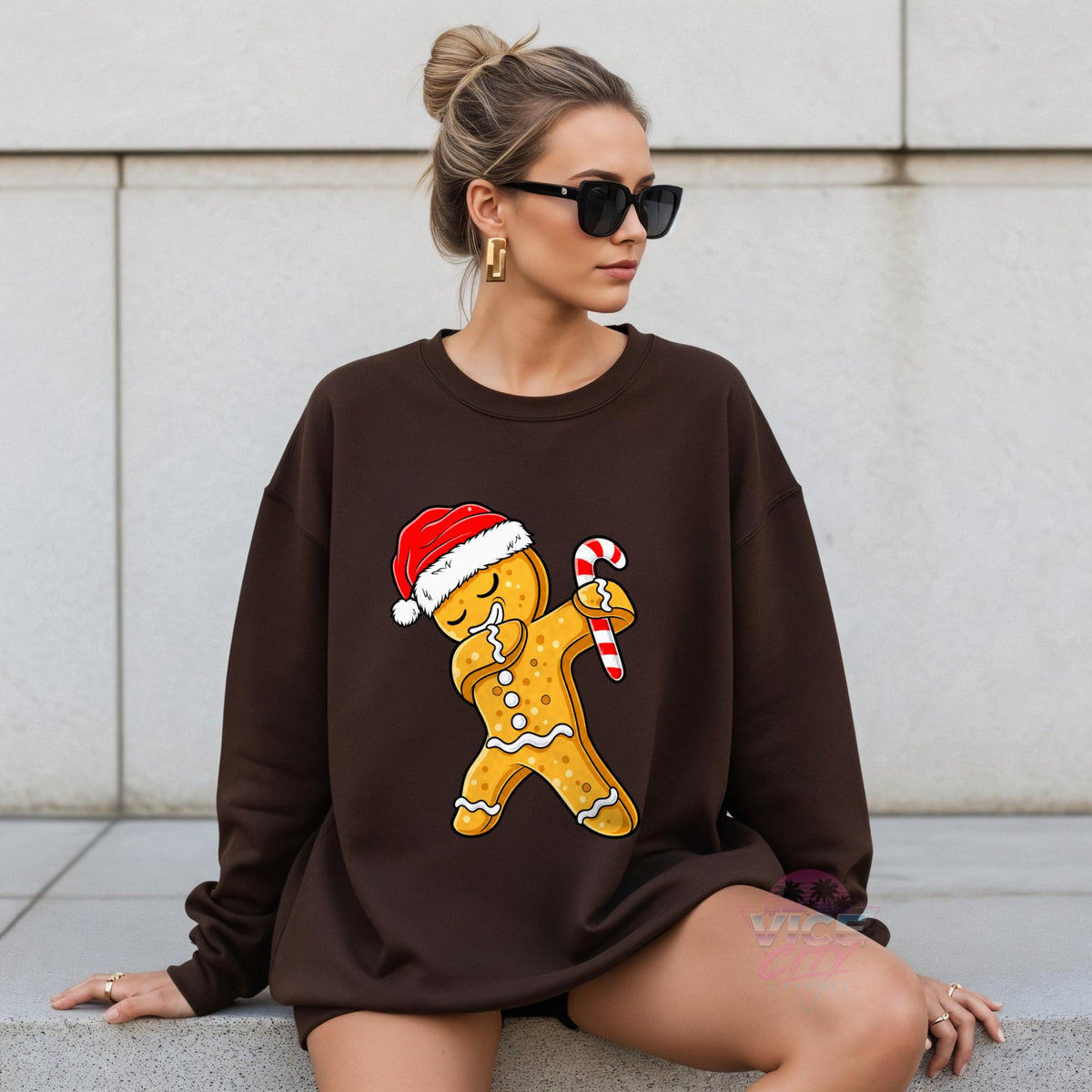 Dabbing Gingerbread Man Christmas Sweatshirt, Funny Santa Hat Gingerbread Crewneck, Cute Holiday Sweater, Xmas Shirt for Women