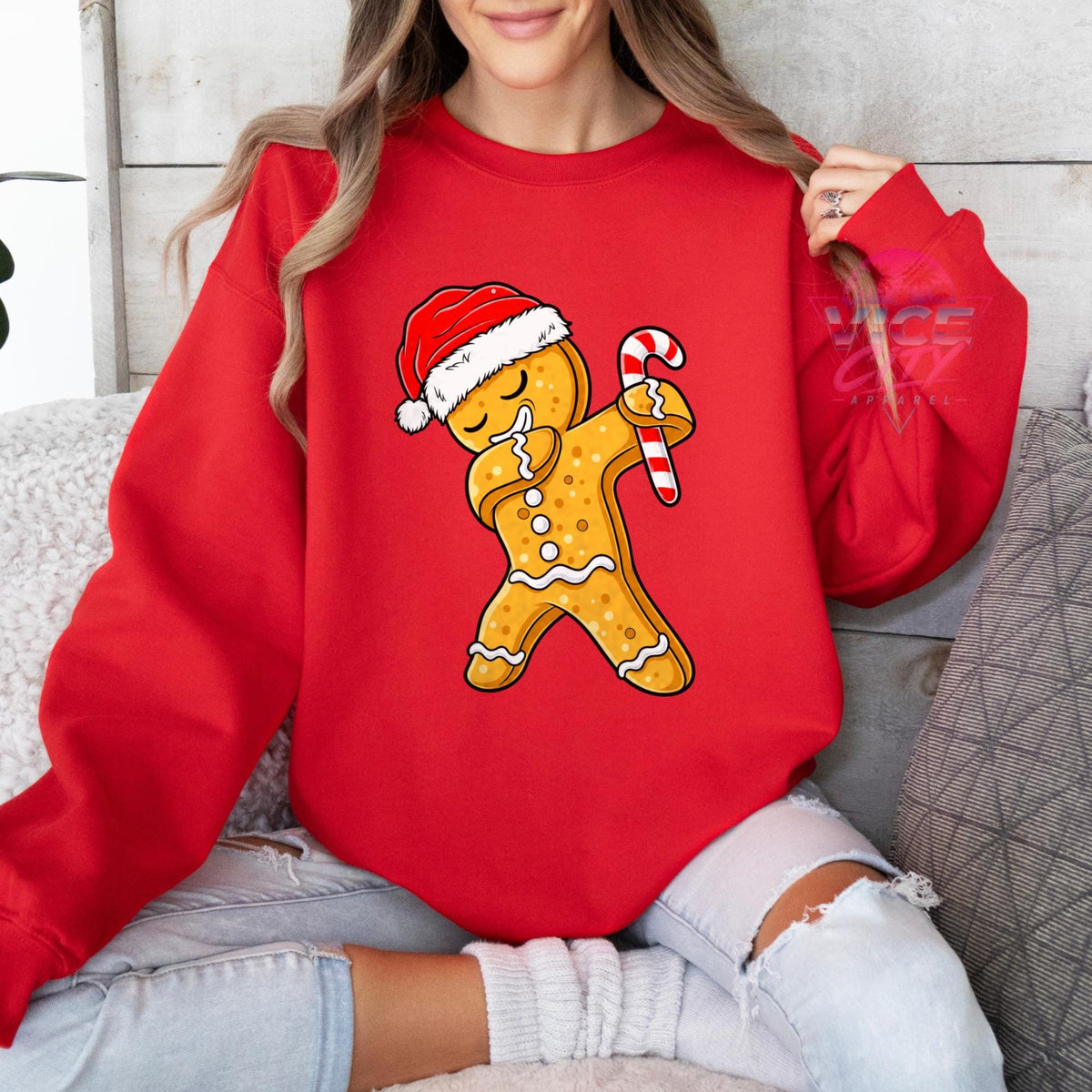 Dabbing Gingerbread Man Christmas Sweatshirt, Funny Santa Hat Gingerbread Crewneck, Cute Holiday Sweater, Xmas Shirt for Women