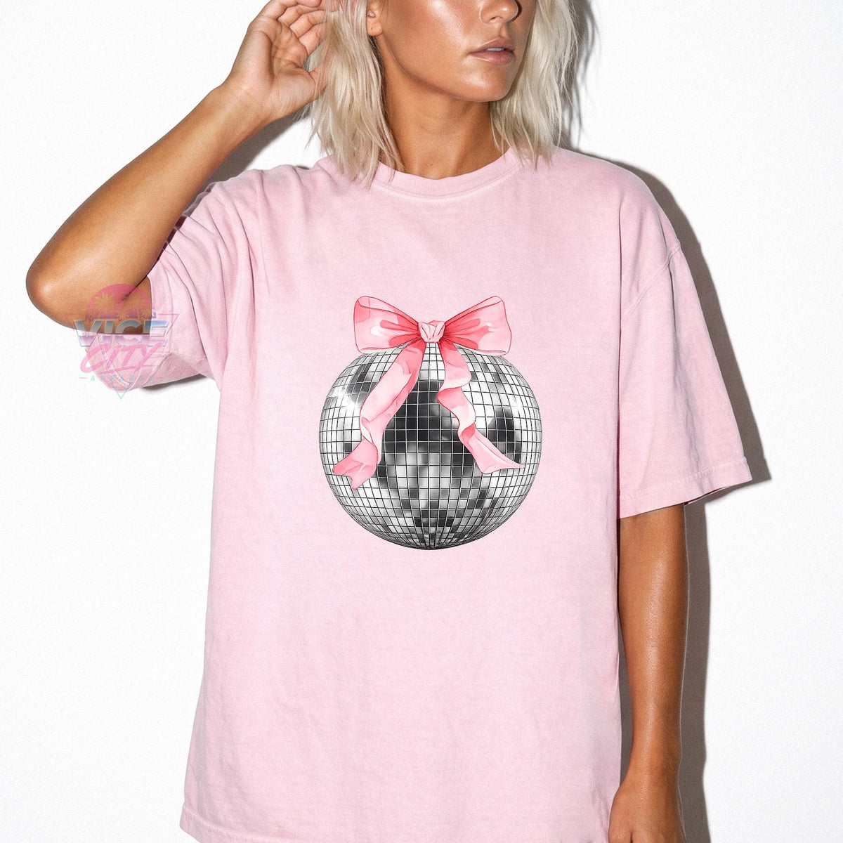Disco Ball Bow T-Shirt, Comfort Colors Tee, Cute Party Shirt, Bachelorette Weekend Tee, New Year's Celebration Shirt, Plus Size