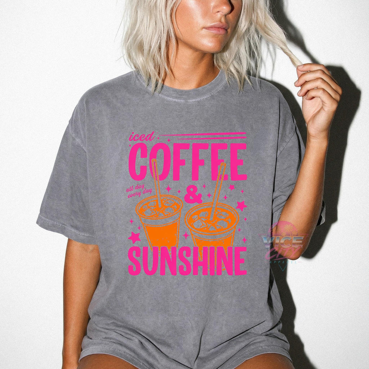 Iced Coffee and Sunshine" T-shirt, "Iced Coffee" T-shirt, gift for coffee lovers, summer graphic tee, "Summer Vibes" T-shirt, coffee T-shirt