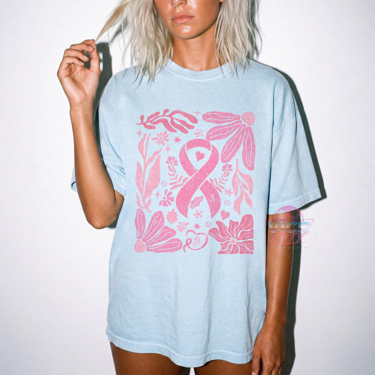 Comfort Colors® Floral Print T-Shirt for Breast Cancer Awareness