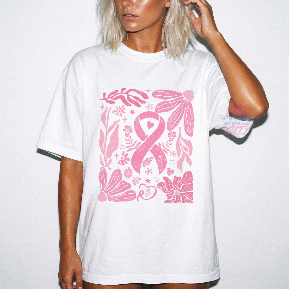 Comfort Colors® Floral Print T-Shirt for Breast Cancer Awareness