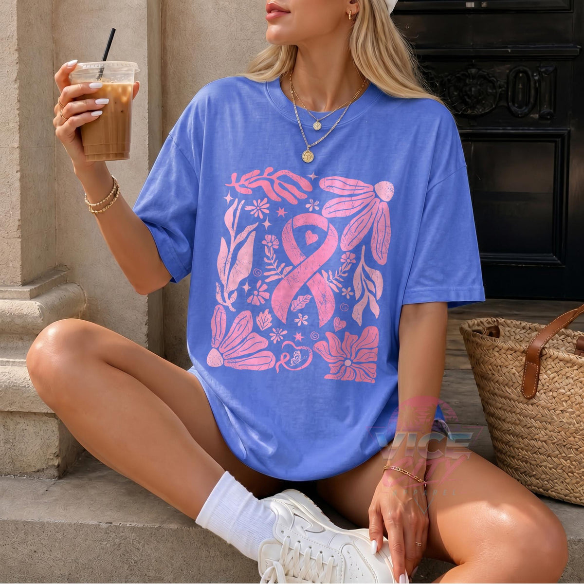 Comfort Colors® Floral Print T-Shirt for Breast Cancer Awareness