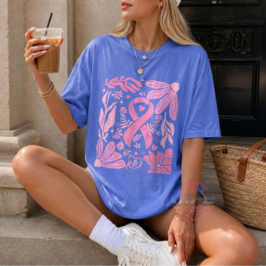 Comfort Colors® Floral Print T-Shirt for Breast Cancer Awareness