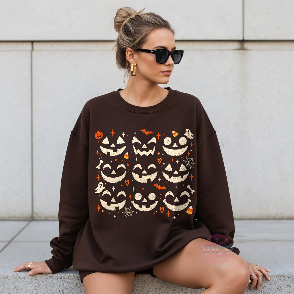Pumpkin Faces Halloween Sweatshirt, Jack O Lantern Crewneck, Spooky Season Sweater, Cute Fall Shirt for Women