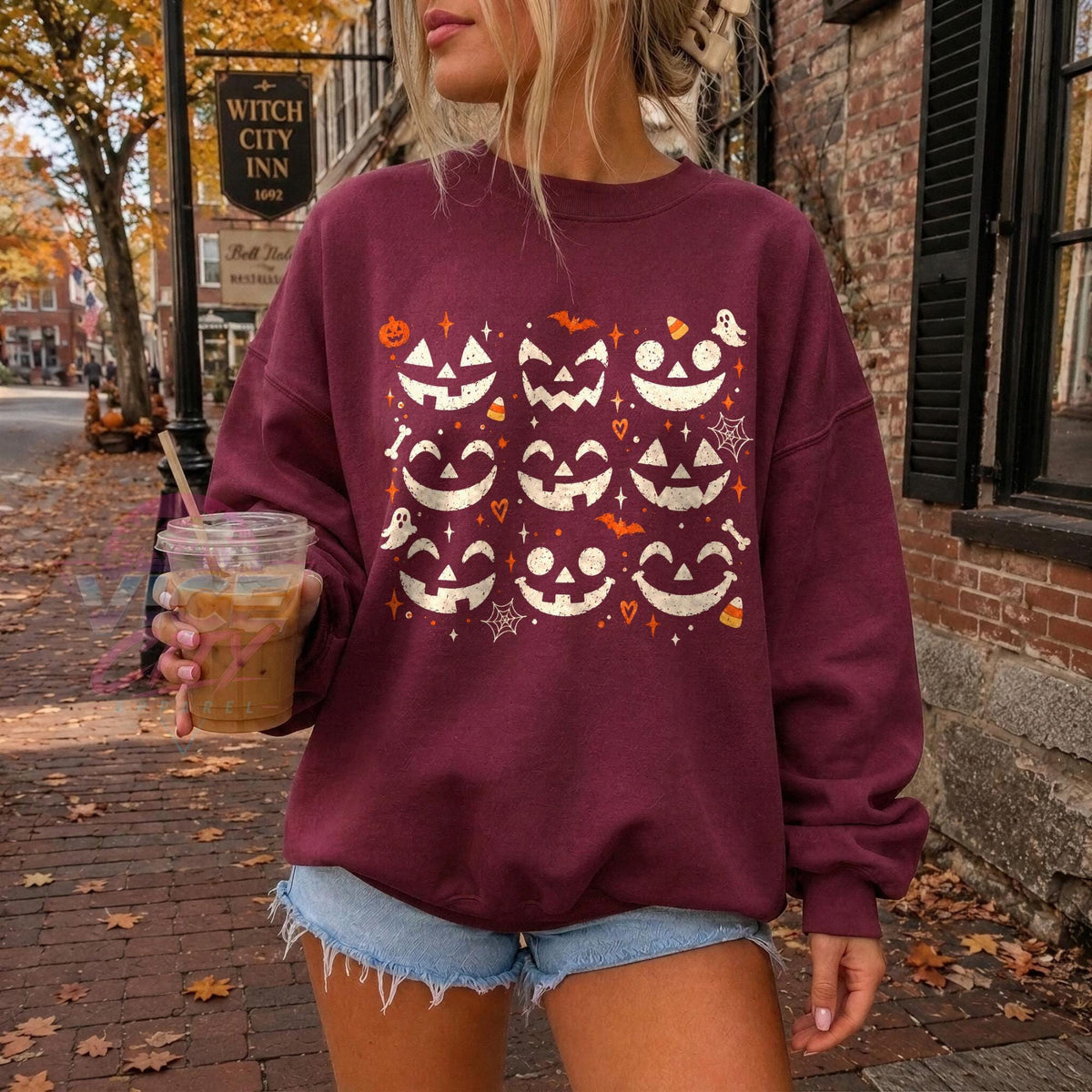 Pumpkin Faces Halloween Sweatshirt, Jack O Lantern Crewneck, Spooky Season Sweater, Cute Fall Shirt for Women