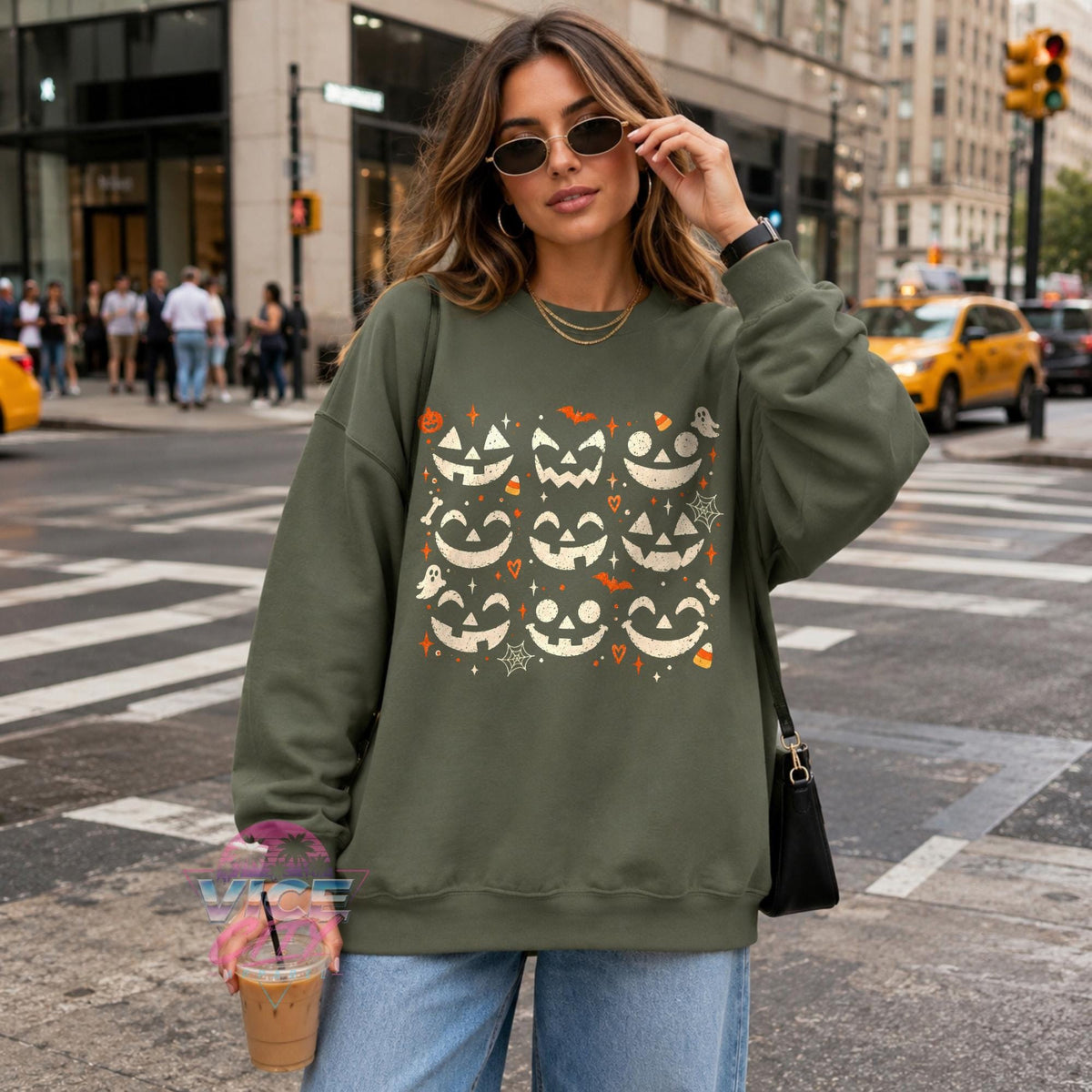 Pumpkin Faces Halloween Sweatshirt, Jack O Lantern Crewneck, Spooky Season Sweater, Cute Fall Shirt for Women