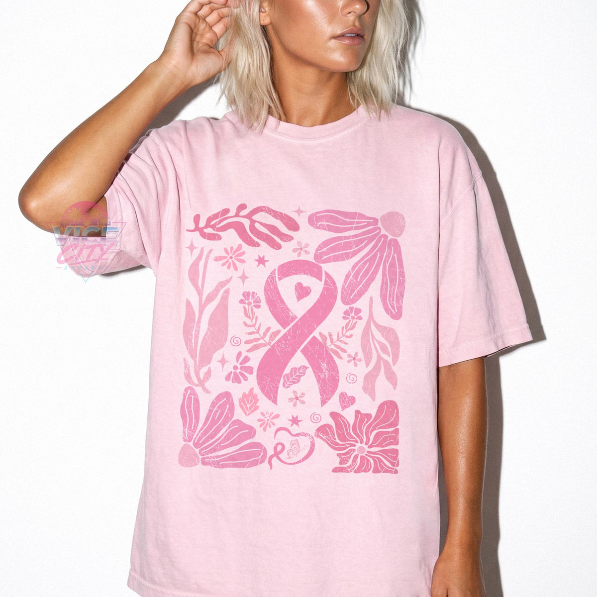 Comfort Colors® Floral Print T-Shirt for Breast Cancer Awareness