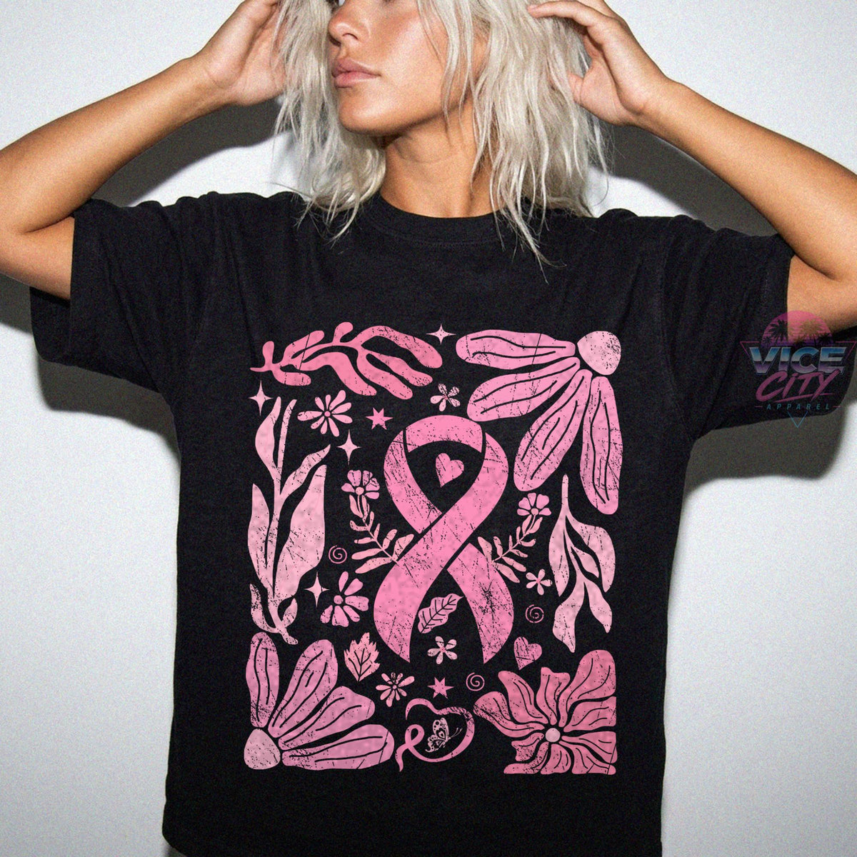 Comfort Colors® Floral Print T-Shirt for Breast Cancer Awareness