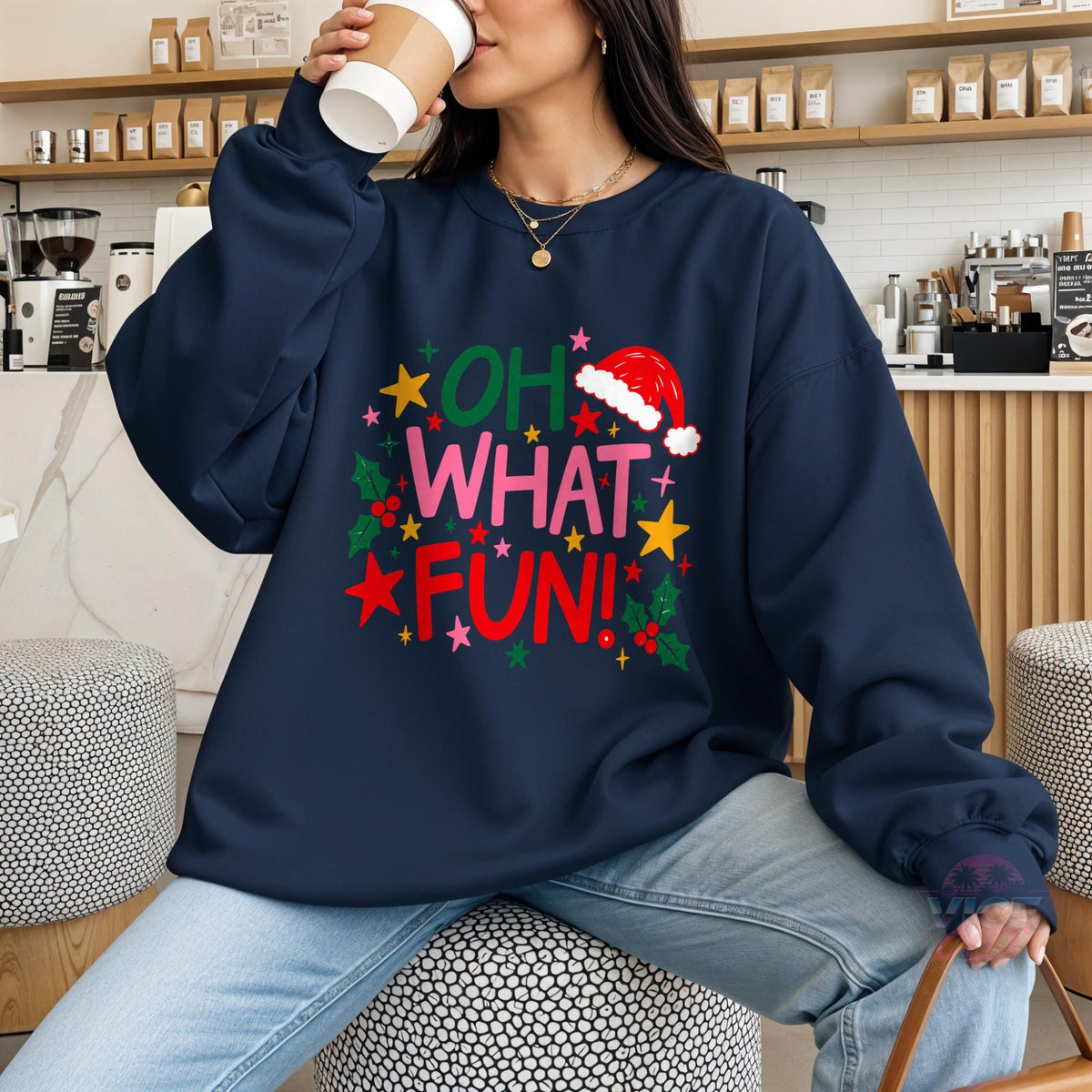 Oh What Fun Christmas Sweatshirt, Retro Santa Hat Holiday Crewneck, Trendy Pink Christmas Sweater, Xmas Party Shirt, Christmas Gift for Her