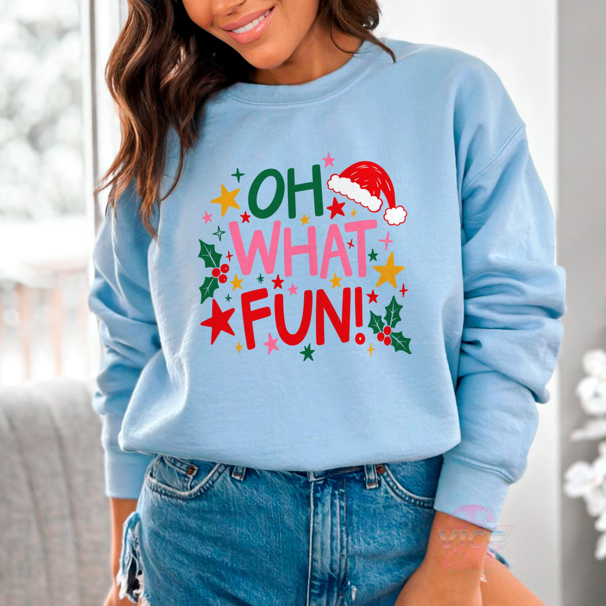 Oh What Fun Christmas Sweatshirt, Retro Santa Hat Holiday Crewneck, Trendy Pink Christmas Sweater, Xmas Party Shirt, Christmas Gift for Her
