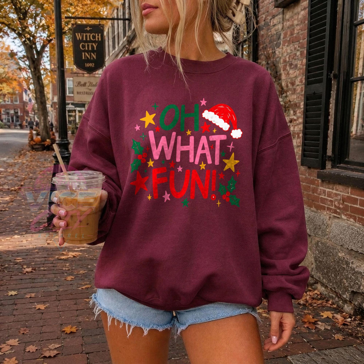 Oh What Fun Christmas Sweatshirt, Retro Santa Hat Holiday Crewneck, Trendy Pink Christmas Sweater, Xmas Party Shirt, Christmas Gift for Her