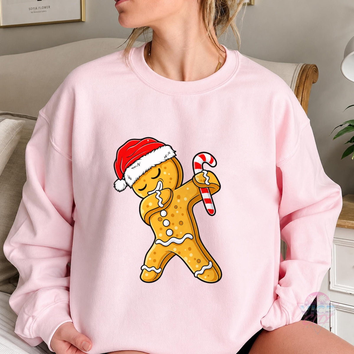 Dabbing Gingerbread Man Christmas Sweatshirt, Funny Santa Hat Gingerbread Crewneck, Cute Holiday Sweater, Xmas Shirt for Women