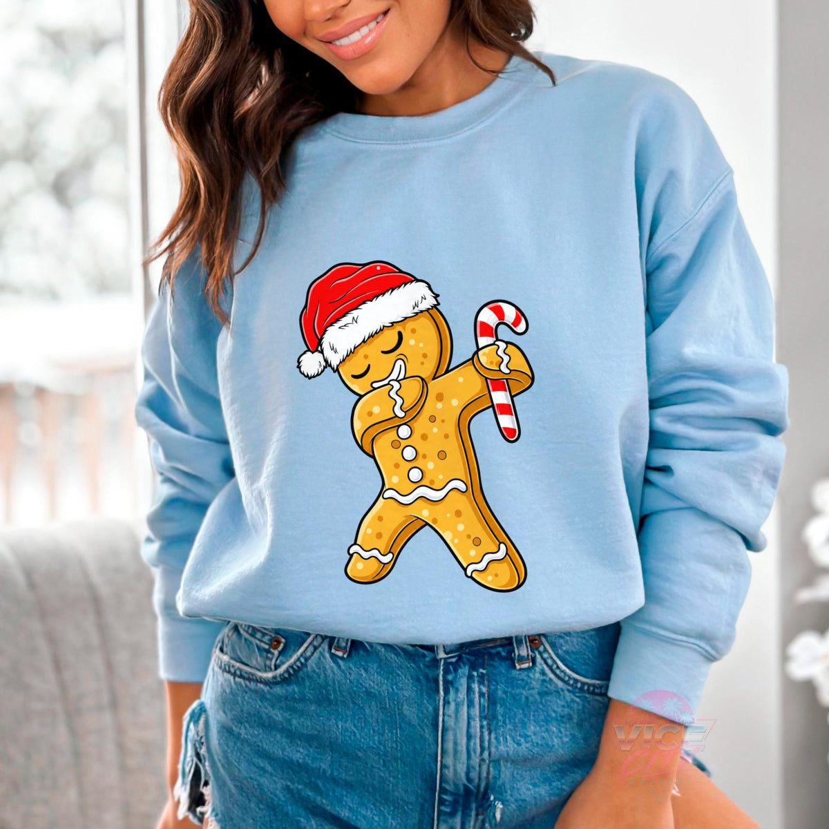 Dabbing Gingerbread Man Christmas Sweatshirt, Funny Santa Hat Gingerbread Crewneck, Cute Holiday Sweater, Xmas Shirt for Women