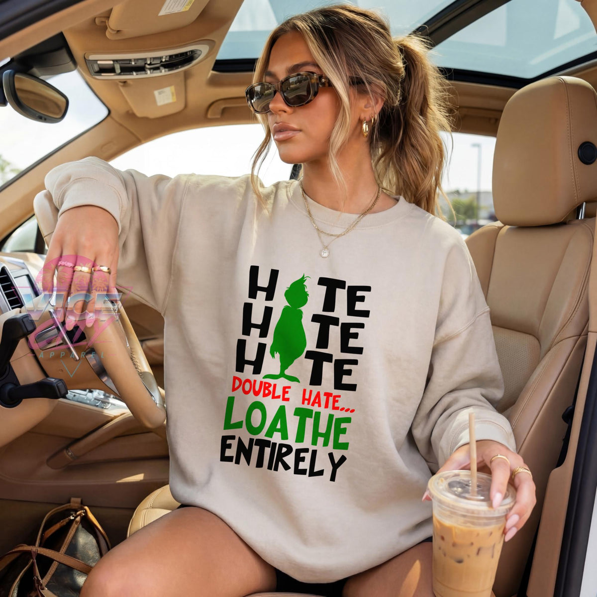 Hate Hate Hate Double Hate Loathe Entirely Sweatshirt, Funny Christmas Crewneck, Sarcastic Holiday Sweater, Grumpy Xmas Shirt for Women