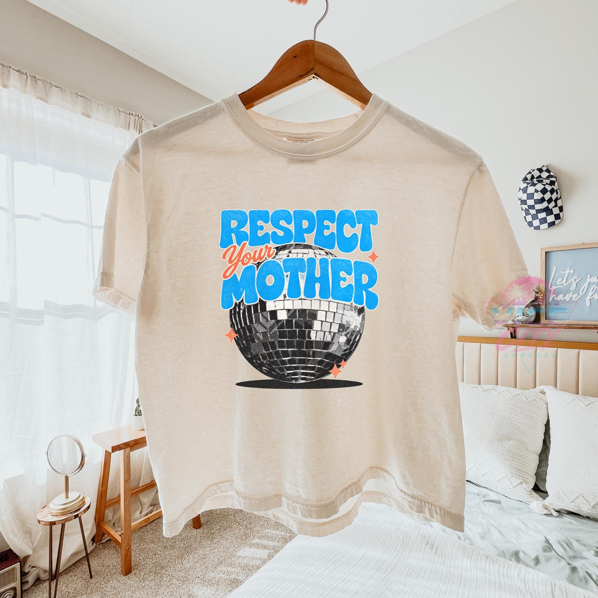Disco Ball Print T-Shirt: Respect Disco Boxy Tee, Romantic Retro Boxy Tee with Comforting Colors for Mom, Christmas Gift Boxy Tee