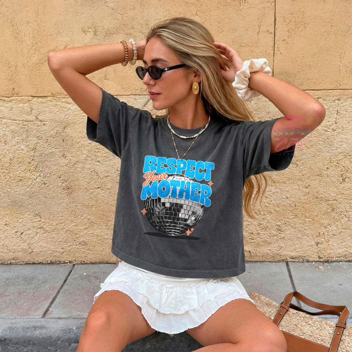 Disco Ball Print T-Shirt: Respect Disco Boxy Tee, Romantic Retro Boxy Tee with Comforting Colors for Mom, Christmas Gift Boxy Tee