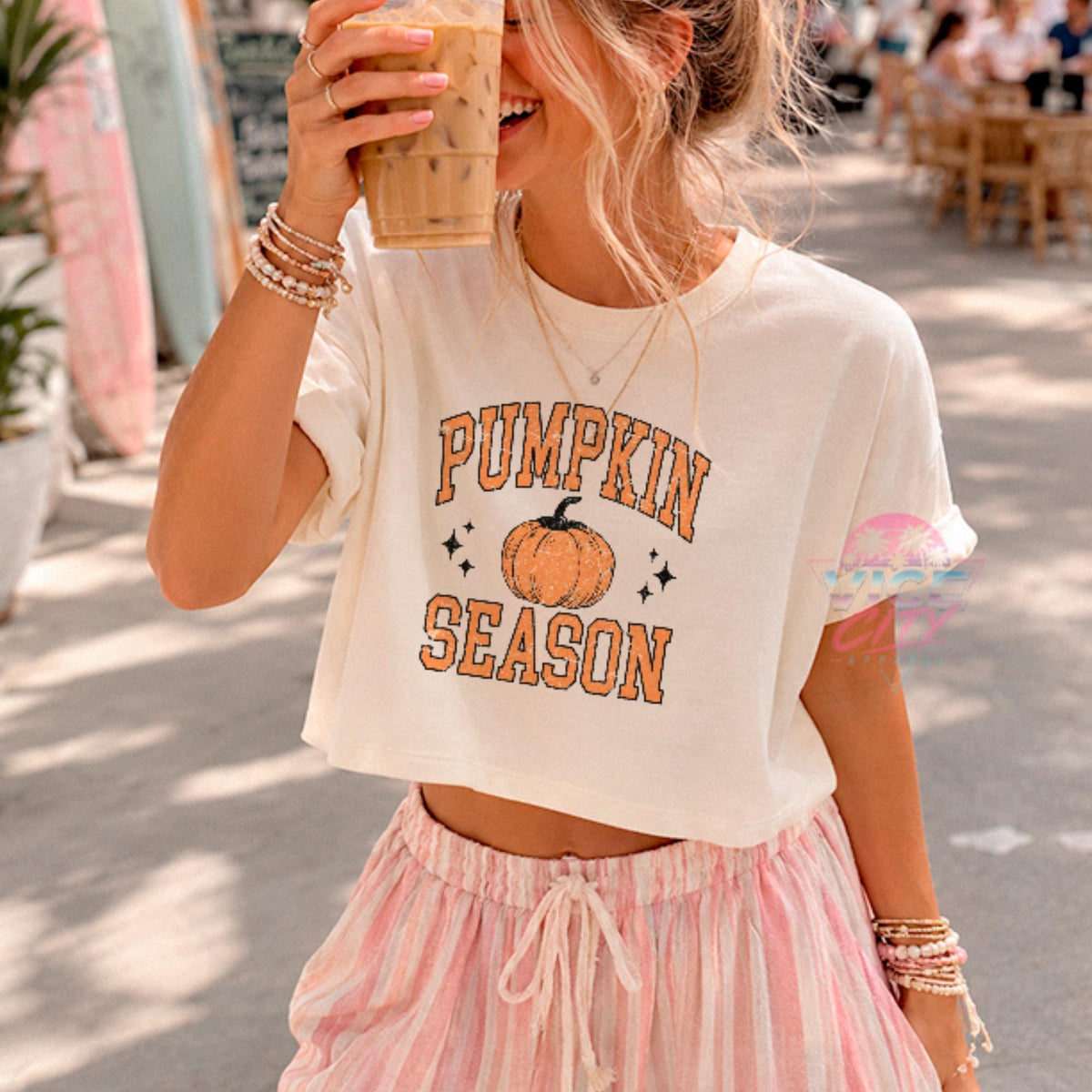 Pumpkin Season Crop Shirt, Pumpkin Season Tee, Women's Fall Clothing, Coffee Weather Tee, Preppy Fall Style Tee