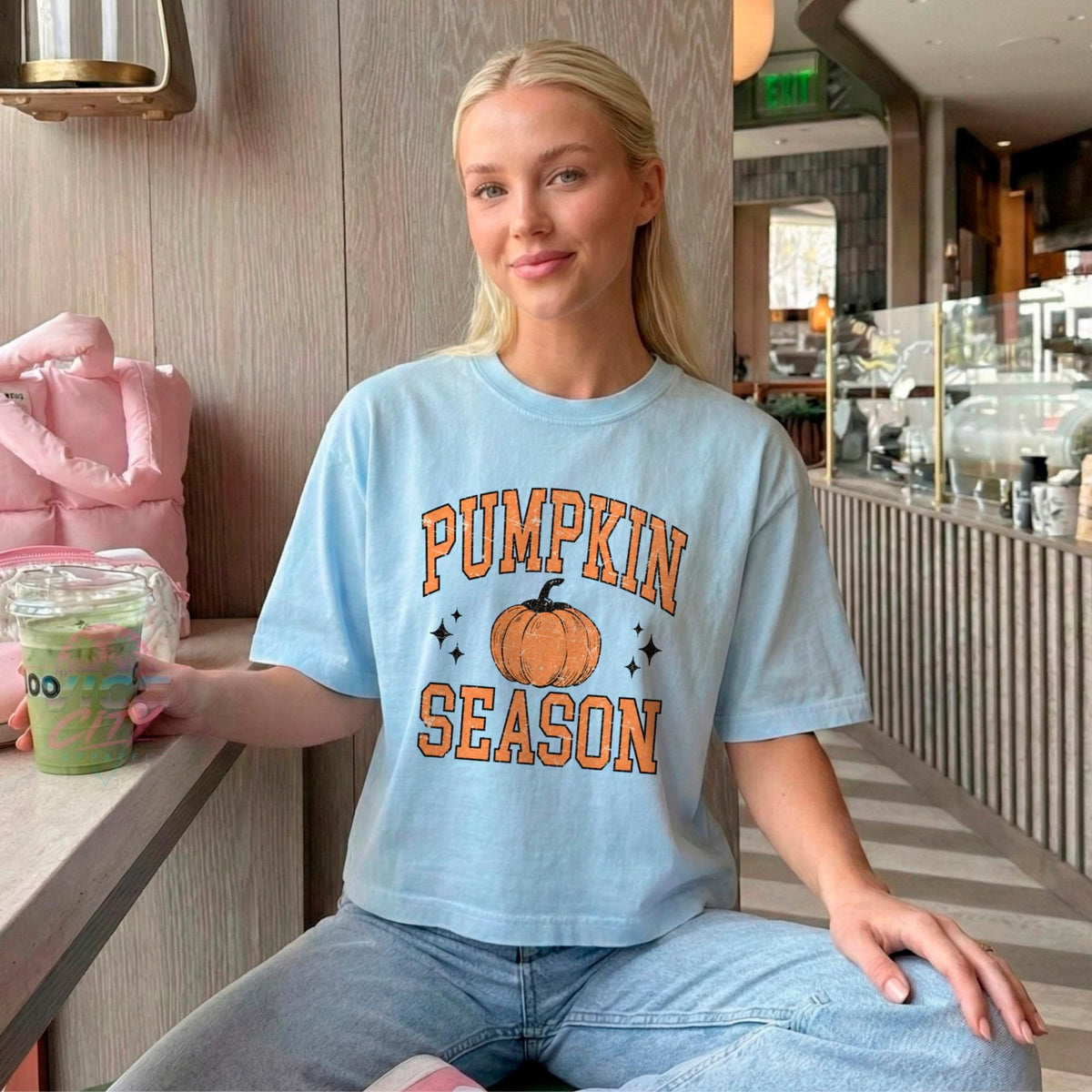 Pumpkin Season Crop Shirt, Pumpkin Season Tee, Women's Fall Clothing, Coffee Weather Tee, Preppy Fall Style Tee