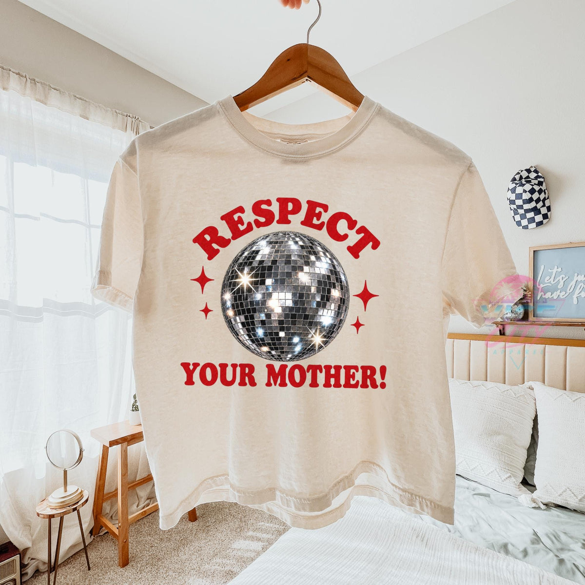 Disco Ball Print T-Shirt: Respect Disco Boxy Tee, Romantic Retro Boxy Tee with Comforting Colors for Mom, Christmas Gift Boxy Tee