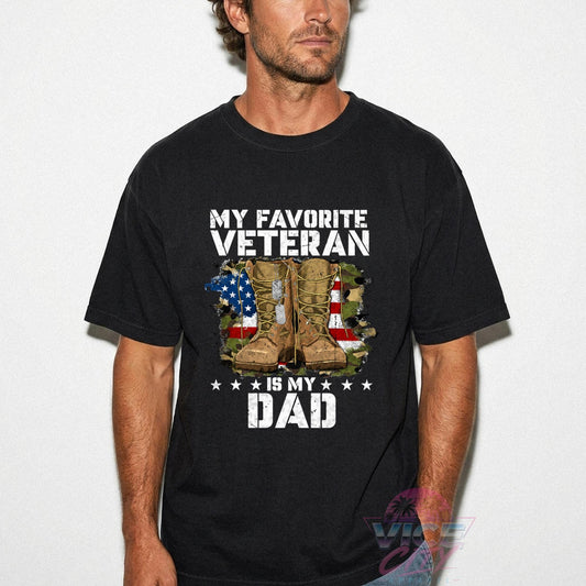 My Favorite Veteran Is My Dad Shirt, Comfort Colors Veteran Dad Tee, Military Dad Gift, Veterans Day Shirt, Army Boots American Flag Tee