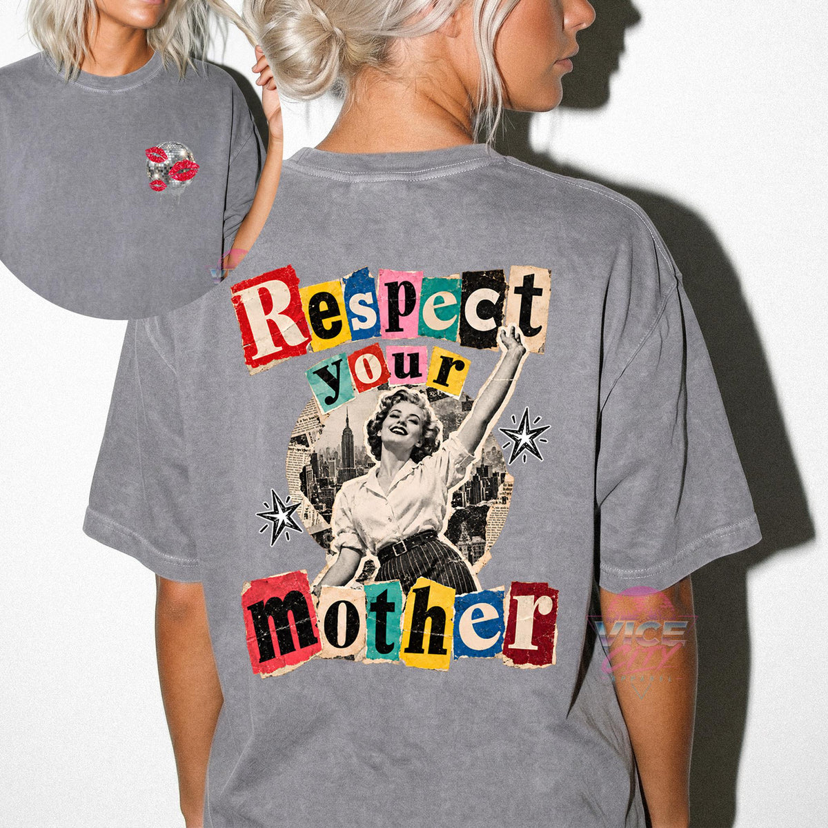 Disco Ball Print T-Shirt: Respect Disco Boxy Shirt, Romantic Retro Boxy Tee with Comforting Colors for Mom, Christmas Gift Boxy Shirt