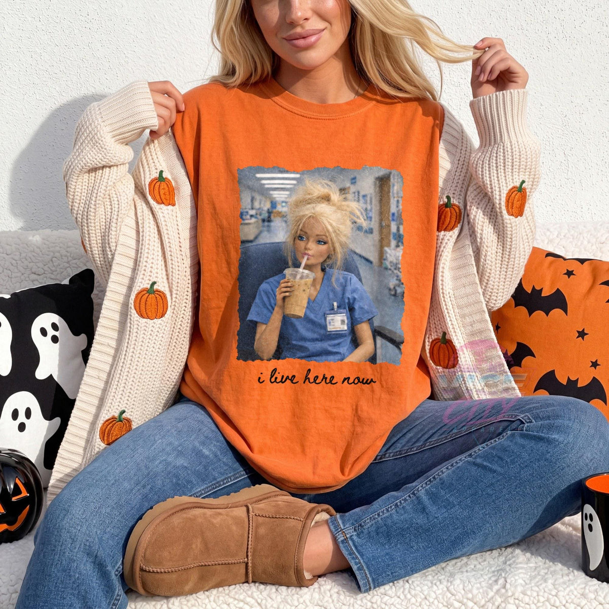 I Live Here Now Nurse Shirt, Funny Doll Nurse Tee, Comfort Colors Nurse Gift, Iced Coffee Nurse Shirt, Night Shift RN Shirt, Nursing School