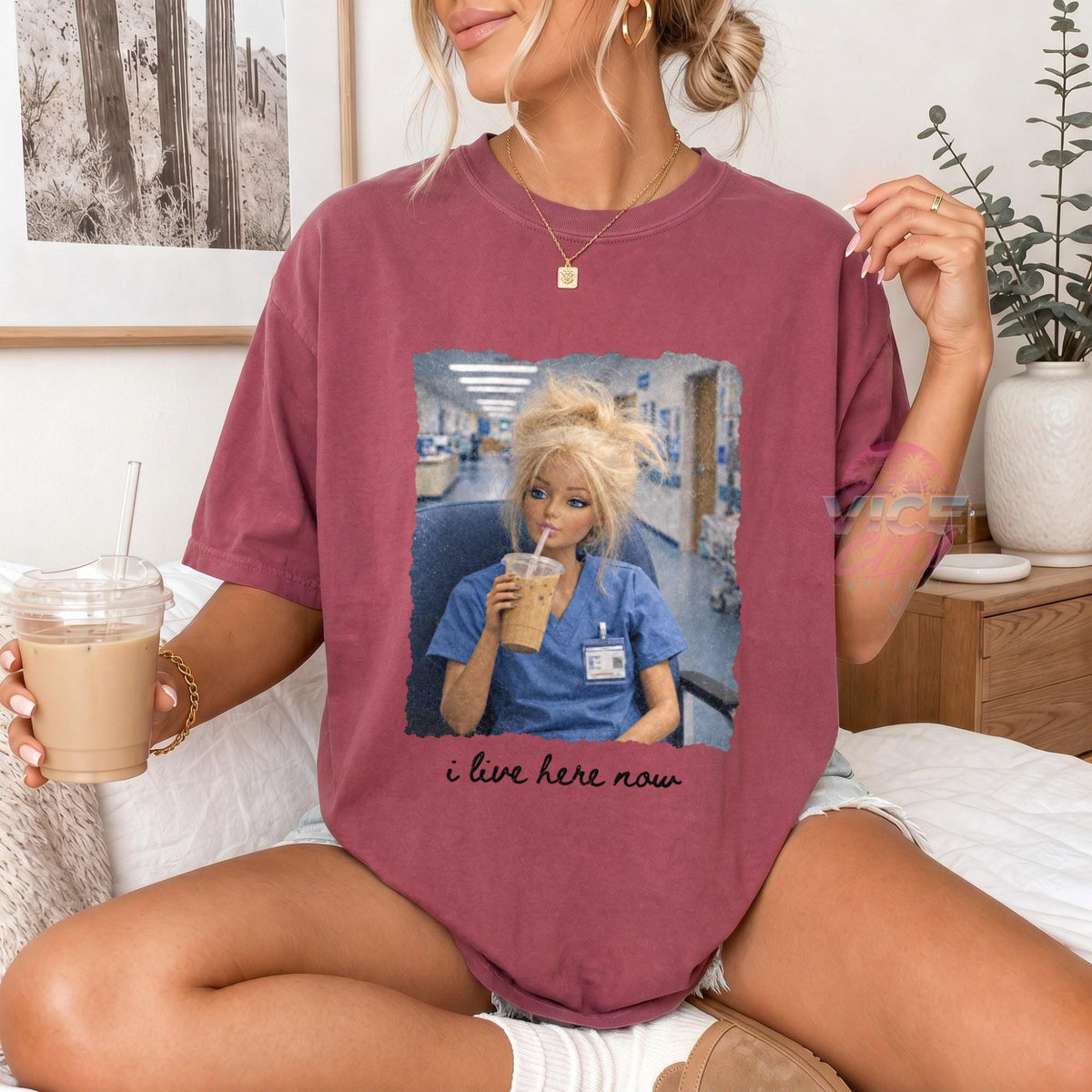 I Live Here Now Nurse Shirt, Funny Doll Nurse Tee, Comfort Colors Nurse Gift, Iced Coffee Nurse Shirt, Night Shift RN Shirt, Nursing School