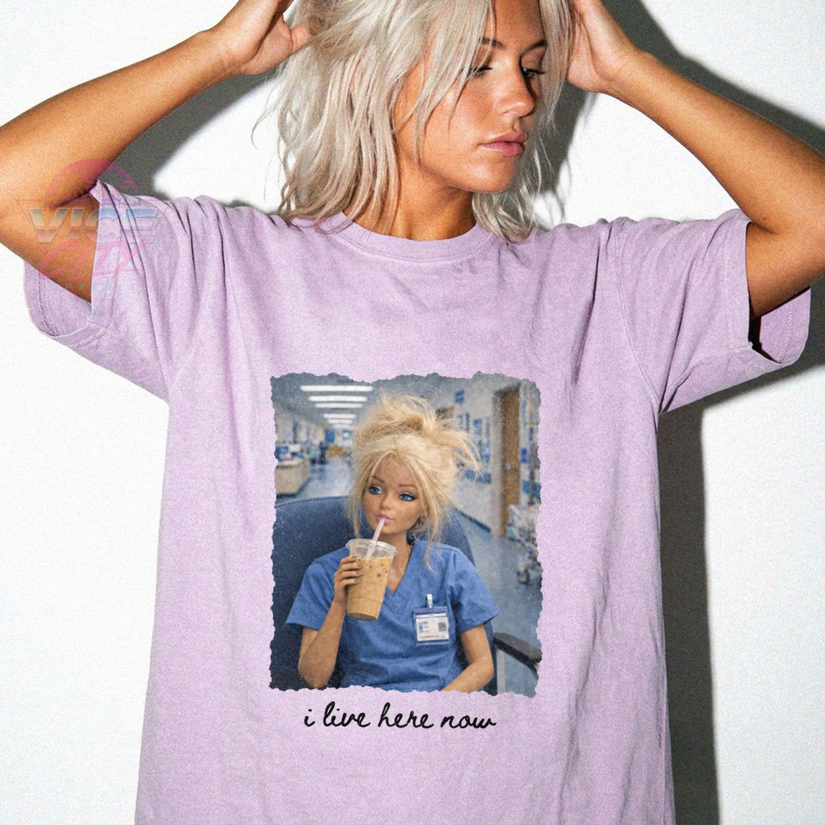 I Live Here Now Nurse Shirt, Funny Doll Nurse Tee, Comfort Colors Nurse Gift, Iced Coffee Nurse Shirt, Night Shift RN Shirt, Nursing School