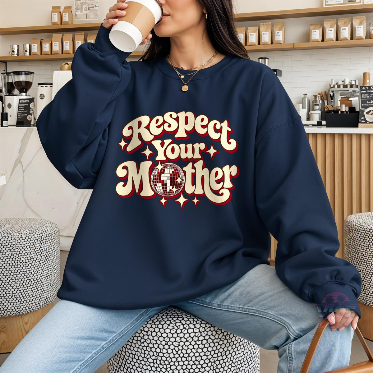 Respect Your Mother Disco Ball Sweatshirt, Retro Groovy Mom Crewneck, Trendy Mama Sweater, Mothers Day Gift for Mom