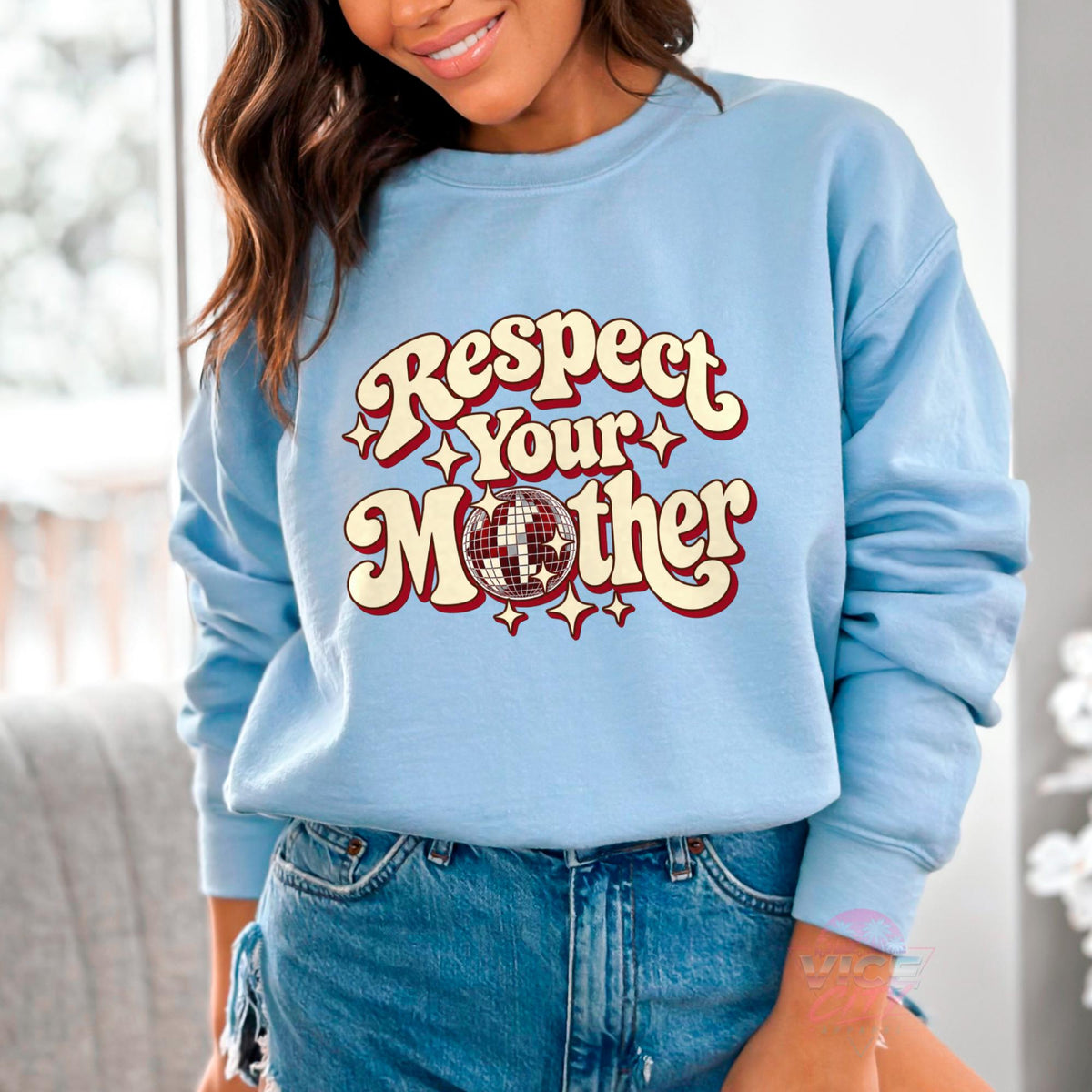 Respect Your Mother Disco Ball Sweatshirt, Retro Groovy Mom Crewneck, Trendy Mama Sweater, Mothers Day Gift for Mom