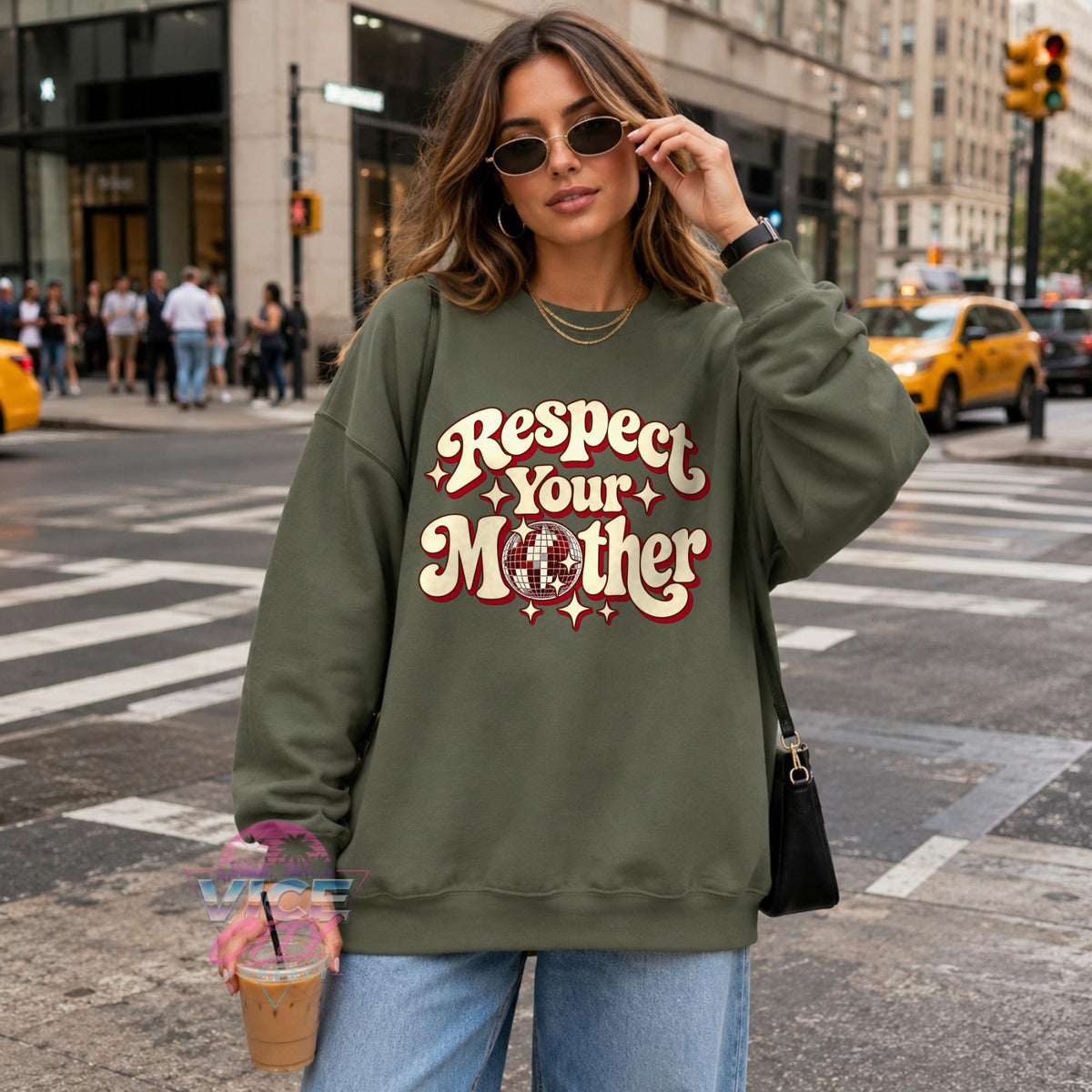 Respect Your Mother Disco Ball Sweatshirt, Retro Groovy Mom Crewneck, Trendy Mama Sweater, Mothers Day Gift for Mom