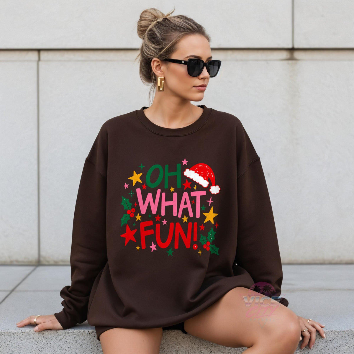 Oh What Fun Christmas Sweatshirt, Retro Santa Hat Holiday Crewneck, Trendy Pink Christmas Sweater, Xmas Party Shirt, Christmas Gift for Her