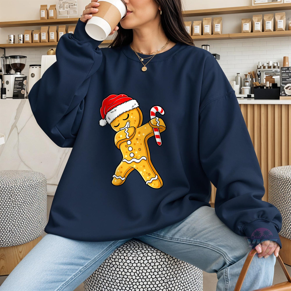 Dabbing Gingerbread Man Christmas Sweatshirt, Funny Santa Hat Gingerbread Crewneck, Cute Holiday Sweater, Xmas Shirt for Women