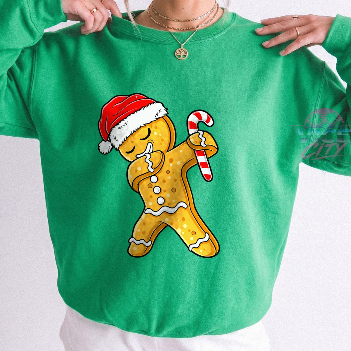 Dabbing Gingerbread Man Christmas Sweatshirt, Funny Santa Hat Gingerbread Crewneck, Cute Holiday Sweater, Xmas Shirt for Women