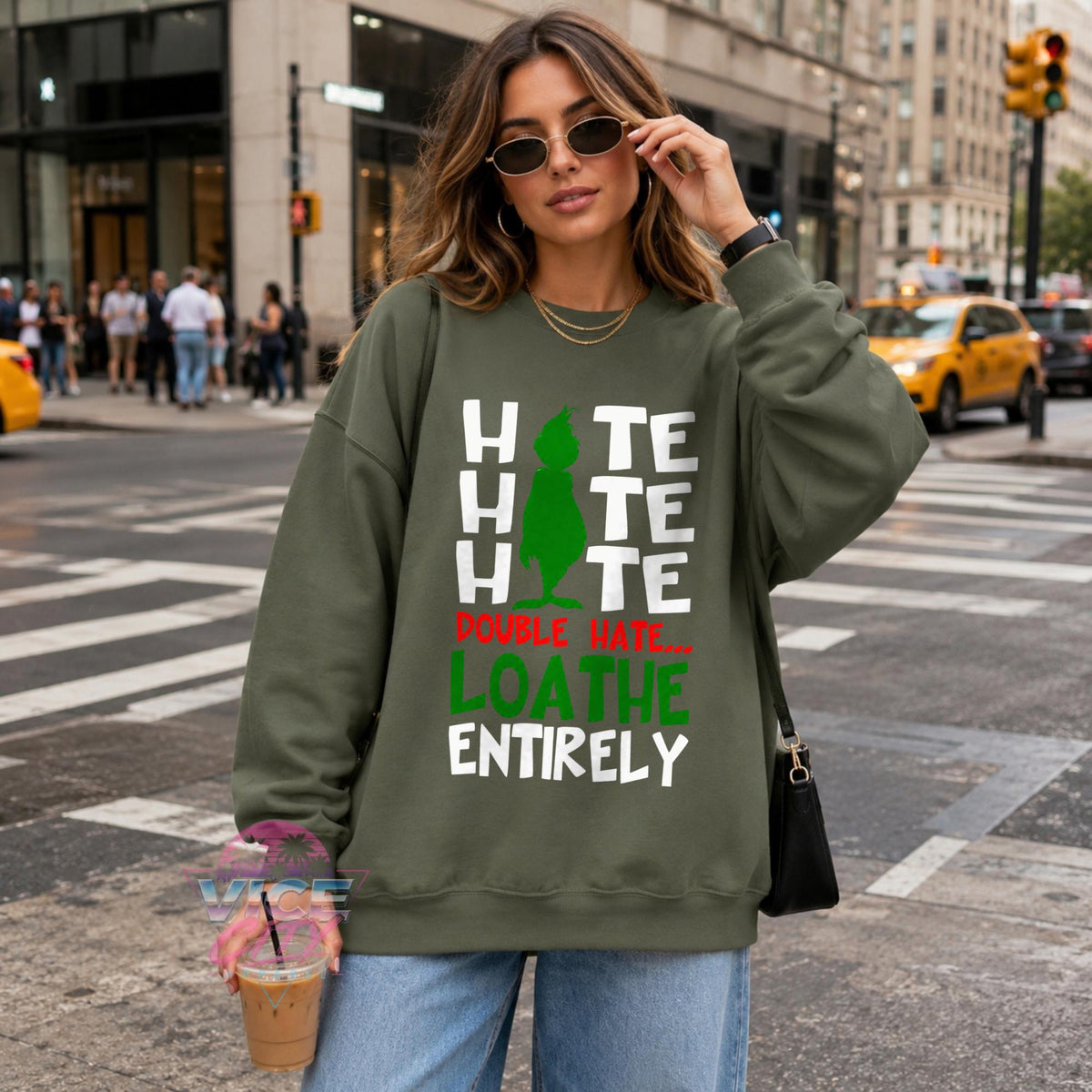 Hate Hate Hate Double Hate Loathe Entirely Sweatshirt, Funny Christmas Crewneck, Sarcastic Holiday Sweater, Grumpy Xmas Shirt for Women