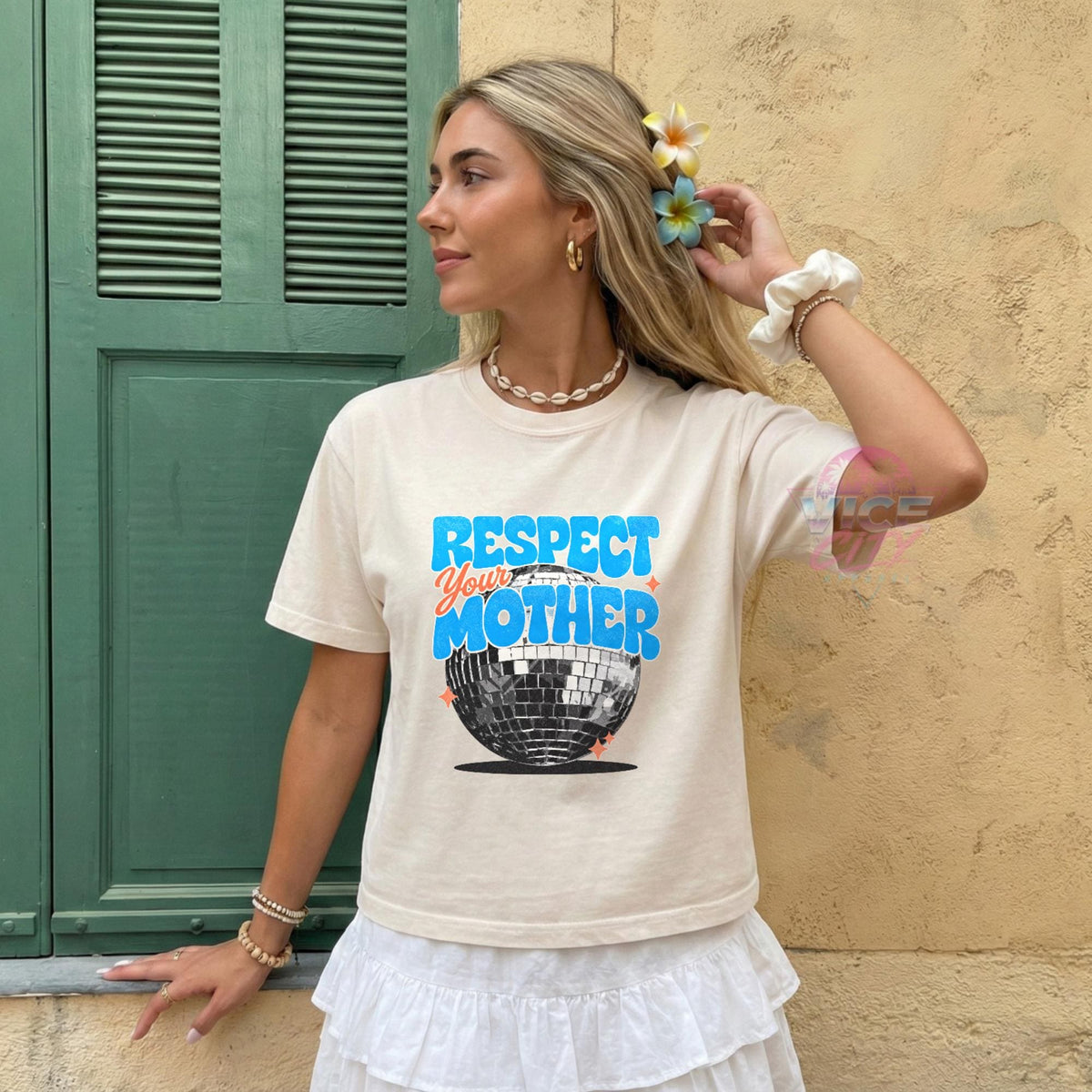 Disco Ball Print T-Shirt: Respect Disco Boxy Tee, Romantic Retro Boxy Tee with Comforting Colors for Mom, Christmas Gift Boxy Tee