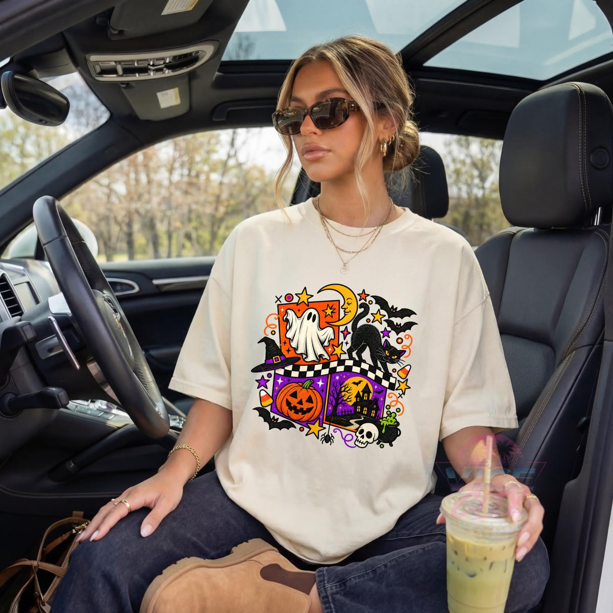 Retro Halloween Shirt, Ghost Black Cat Pumpkin T-Shirt, Checkered Spooky Season Tee, Comfort Colors Halloween Tee, Haunted House Shirt