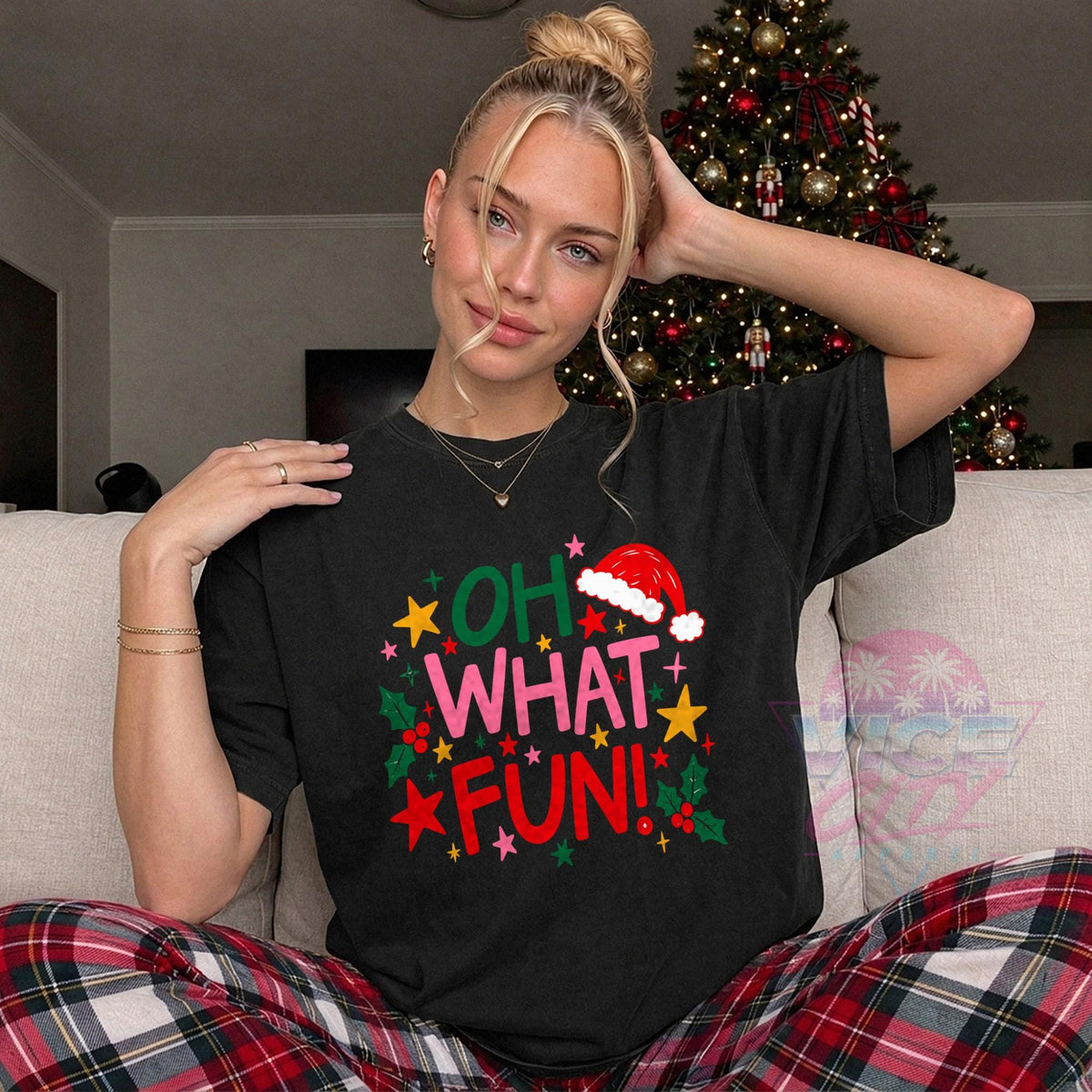 Oh What Fun Christmas Shirt, Comfort Colors Santa Hat Tee, Cute Holiday T-Shirt for Women, Retro Xmas Party Tee, Christmas Gift for Her