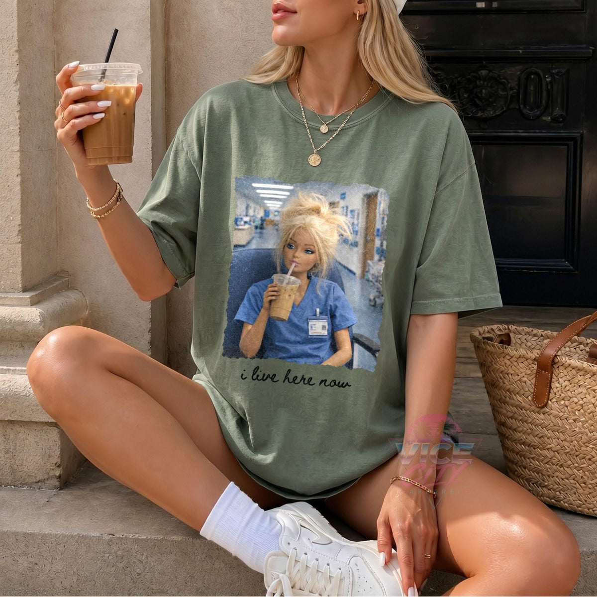 I Live Here Now Nurse Shirt, Funny Doll Nurse Tee, Comfort Colors Nurse Gift, Iced Coffee Nurse Shirt, Night Shift RN Shirt, Nursing School