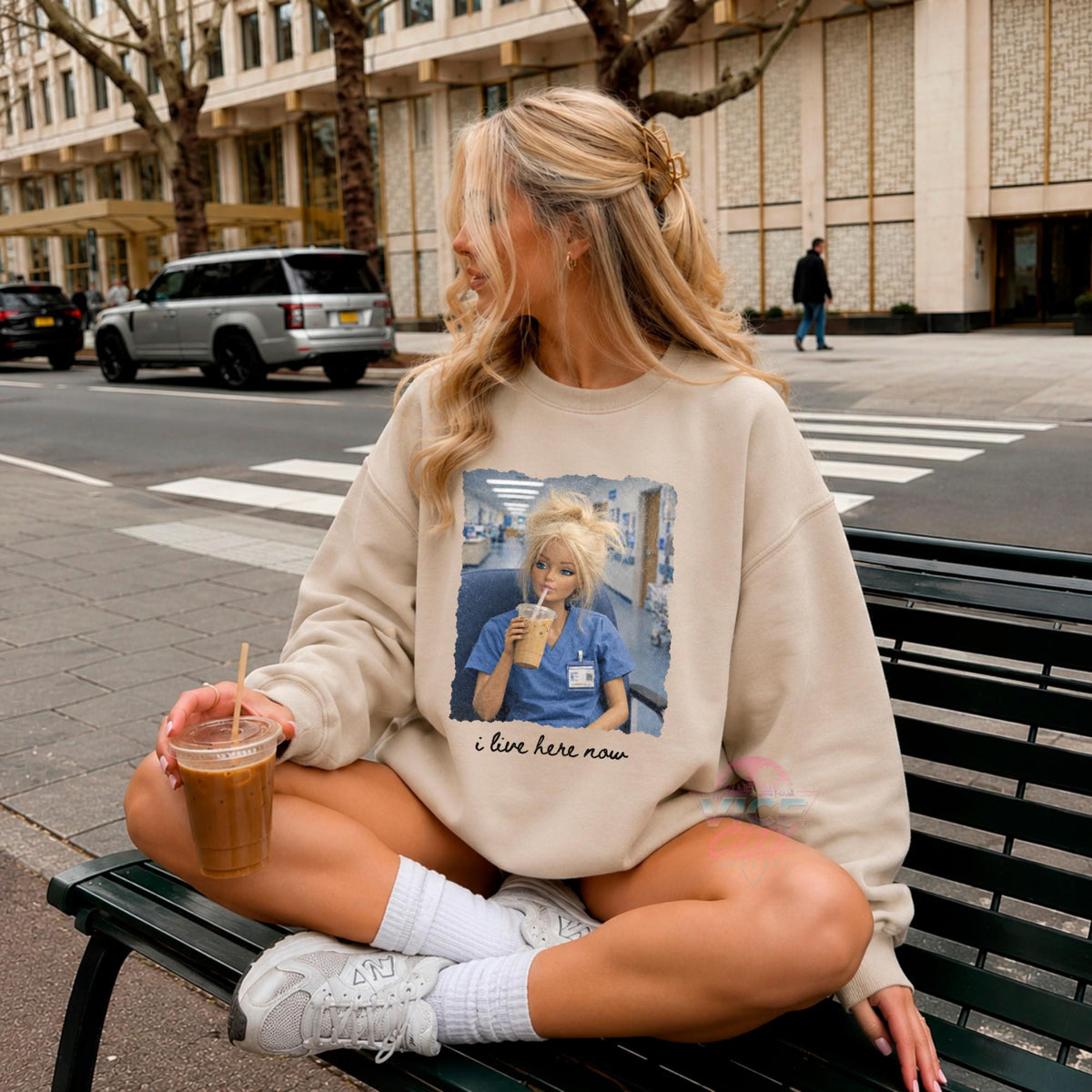 I Live Here Now Nurse Sweatshirt, Funny Doll Nurse Crewneck, Iced Coffee Nurse Sweater, Night Shift RN Shirt, Nursing School Gift for Her